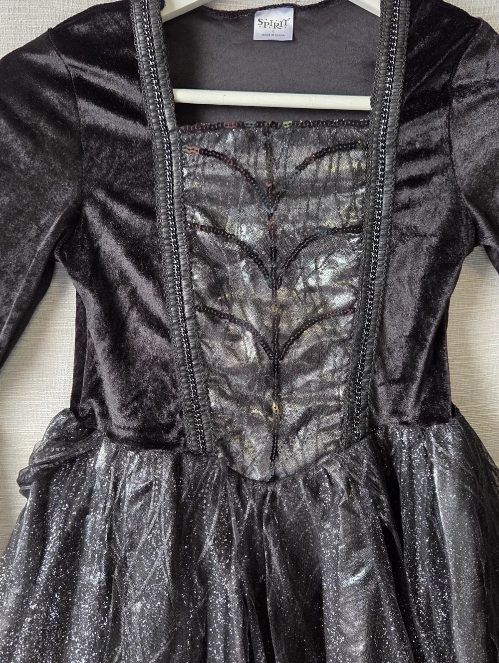 Spirit Halloween Black Metallic Witch Costume Dress large 14